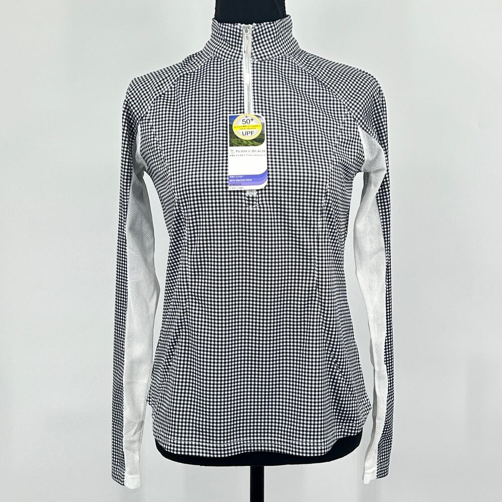 Pebble Beach‎ Gingham 1/4 Zip Long Sleeve Golf Pullover Shirt Women’s XS NWT